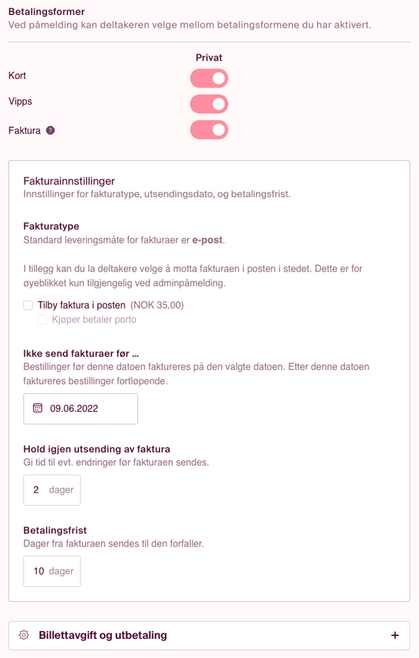 betalingsside oppsett