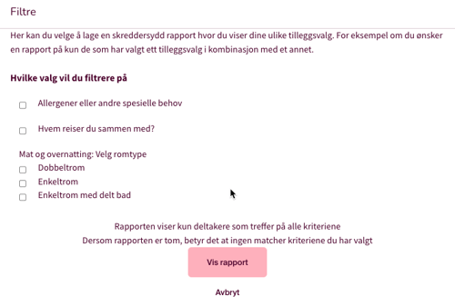Her kan du velge å lage en skreddersydd rapport