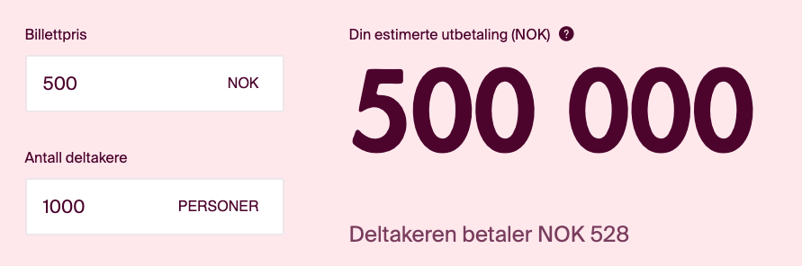 Bruk vår pris kalkulator for å regne ut hva det koster å bruke Checkin ved ulike billettpriser