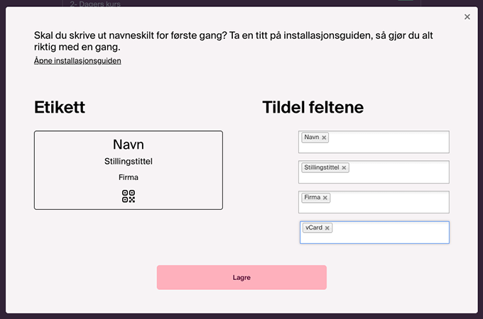 Innsjekk-skanner-navneskilt oppsett