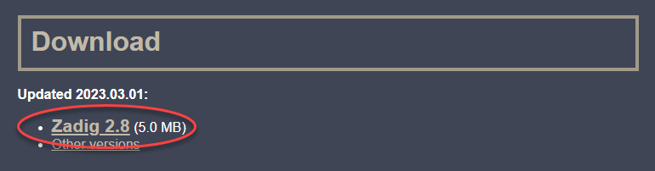 Zadig 2.8 driver
