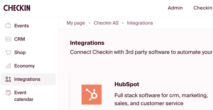 Du finner vår HubSpot integrasjon under Integrations