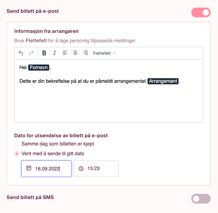 billett epost oppsett