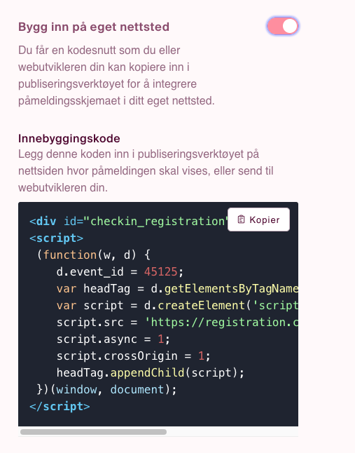 embedkode oppsett