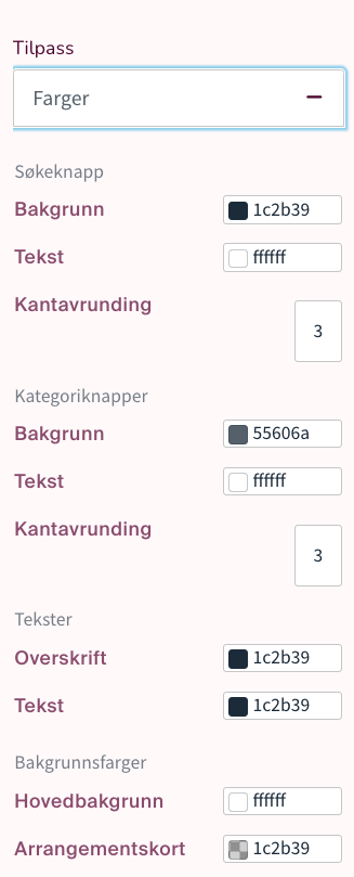 tilpass arrangementskalender