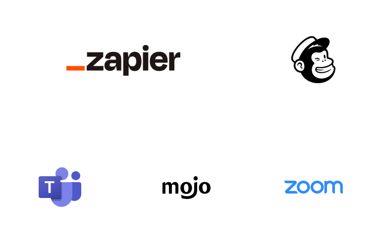 En oversikt av de mest populære integrasjoner vil tilbud som for eksempl Zapier, Mailchimp, Teams, MailMojo og Zoom