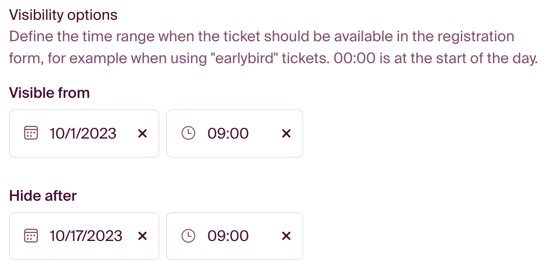 You decide when and how long early-bird tickets are visible