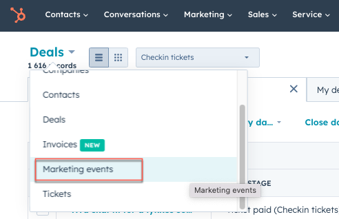 marketing events in hubspot